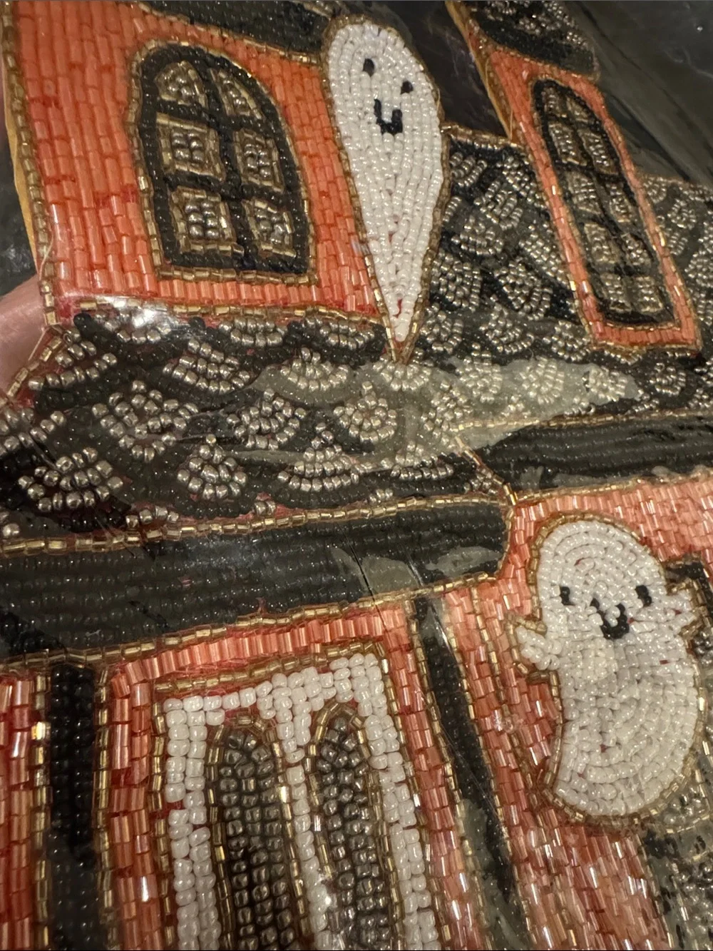 Haunted House Beaded placemat w silk bottom